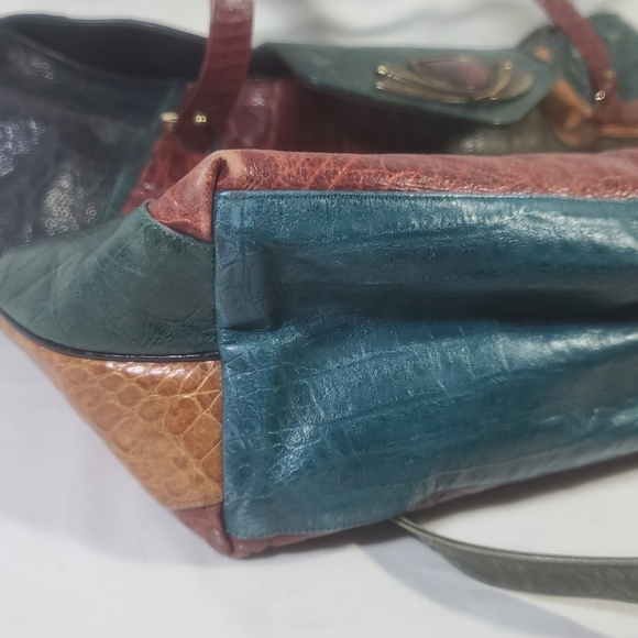 Sharif Vintage Large Multicolored Patchwork Boho Leather Tote Shoulder Bag Purse - Picture 10 of 16